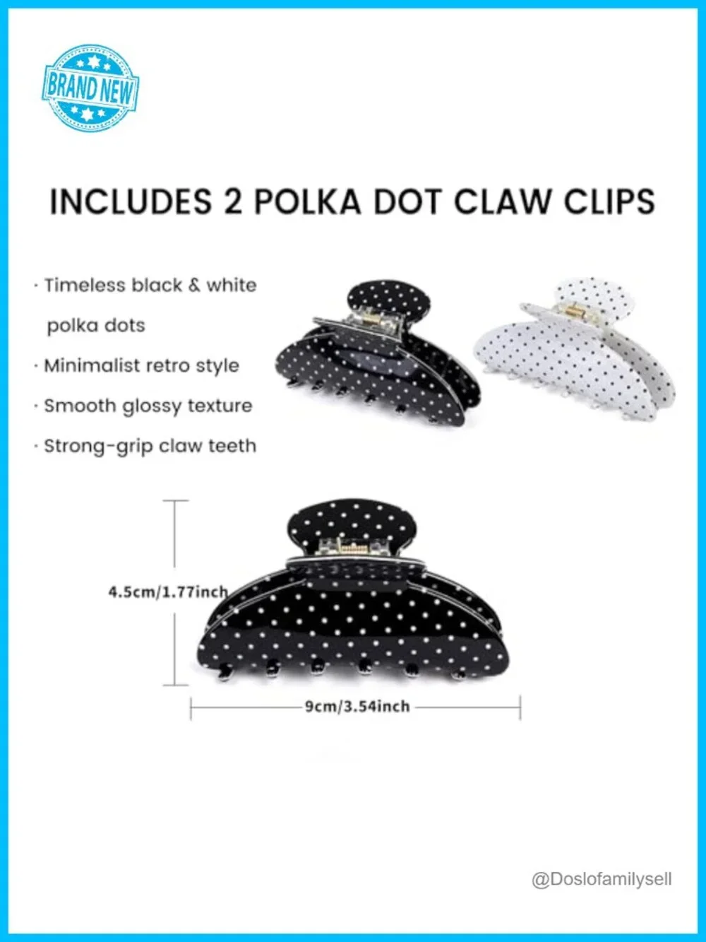 Polka Dot Stretchy Fabric Headbands Set with Claw Clips - 6 Pack Hair
